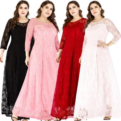 China Yiyuan Viable Wholesale Women's Long Sleeve Plus Size Maxi Long Lace Dress XL 2x 3xl 4xl 5xl 6xl 7xl for sale