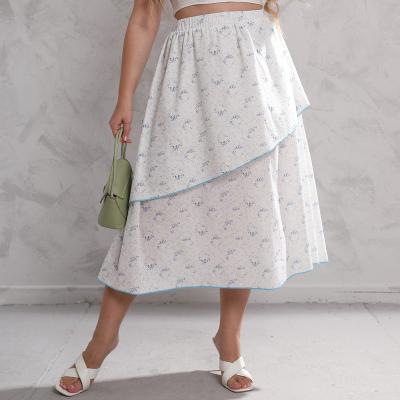 China Yiyuan 2022 Viable New Floral Print Midi Layered Length Loose Plus Size Elastic Waist Women's Boho Skirts XL 2XL 3XL 4XL 5XL 6XL 7XL for sale