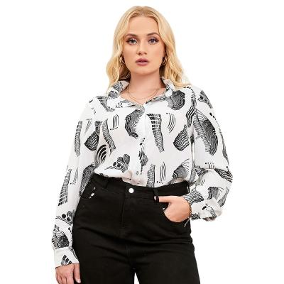 China Yiyuan 2022 New White Long Sleeve Anti-Shrink Printing Loose Casual Women's Blouse Plus Size Full XL 2XL 3XL 4XL 5XL 6XL 7XL for sale