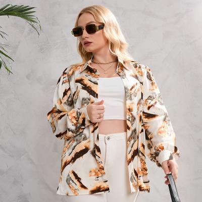 China Yiyuan 2022 anti-pilling summer long sleeves apricot color vintage casual plus size women's tops blouses and shirts for sale