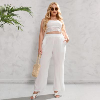 China Yiyuan Viable 2022 Women's Mid Waist Daily Casual Pants Loose Solid White Fashion Plus Size Women's Pants And Trousers for sale