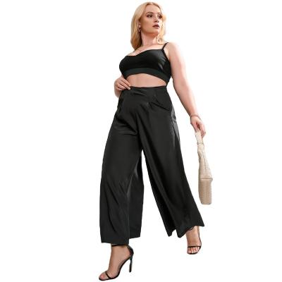 China 2022 Summer Anti-wrinkle Yiyuan 100% Polyester Loose Ninth Length Women Pants Suit Plus Size 2 Piece Pants Set for sale