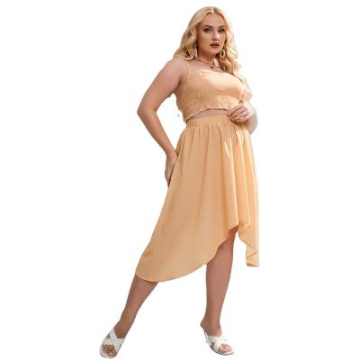 China Yiyuan breathable 2022 women knee-length collarless sleeveless two-piece plus size dress sets low price for sale