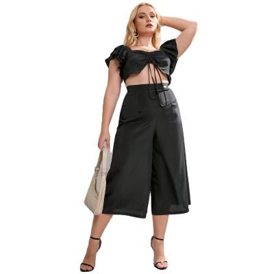 China Yiyuan 2022 breathable crop top seventh neck length plus size women's clothing two-piece set workout sets for summer for sale