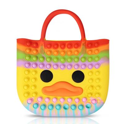 China Toss Bag Good Quality Silicone Material Girl Sensory Toy Big Yellow Duck Bag for sale