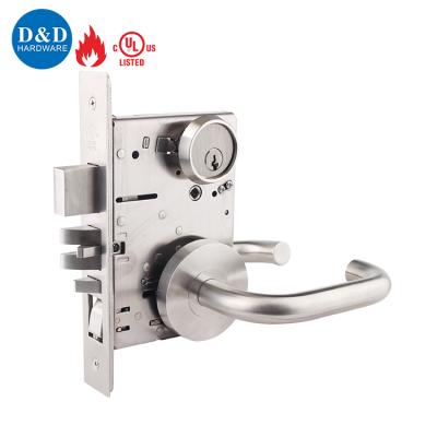 China Wood Door or Steel Door High Security UL Listed ANSI 304 Stainless Steel Mortise Rated Commercial Internal Door Lockset for sale