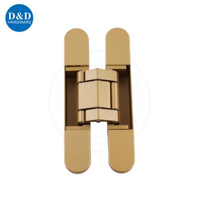 China Modern Zinc Alloy Gold Adjustable Wooden Door Hidden 3D Hinge With Plastic Cover for sale