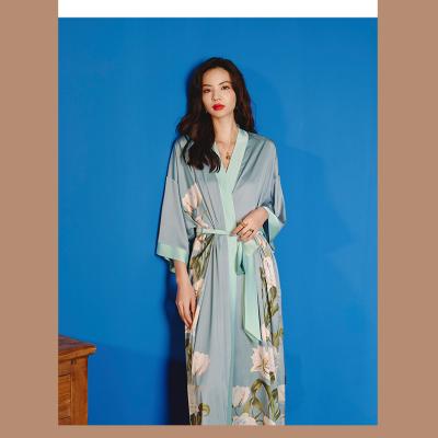 China 2022 Breathable New Arrive Sexy Nighty Kimon Silk Robe For Honeymoon Summer Ice Silk Polyester Satin Long Robe for sale