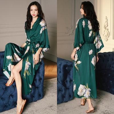 China 2022 Breathable New Arrive Polyester Satin Long Robe Summer Ice Silk Kimon Beach Robe Silk Night Suit For Women for sale