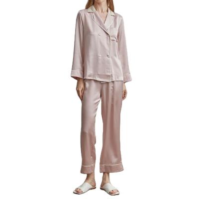 China New Fashion V Neckline Women Breathable Sleepwear Long Sleeve Loungewear Two Piece Pajamas for sale