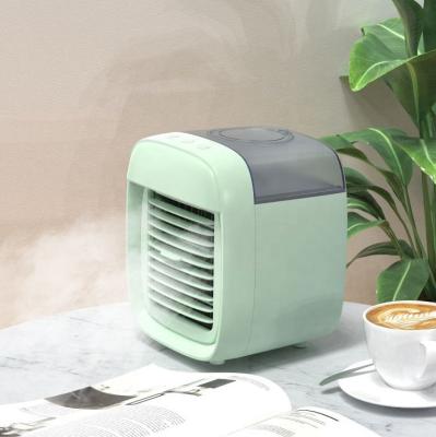 China Hot Selling Colorful Low Noise Desktop Spray Mini Air Cooler Fan Portable Three Nozzles Night Light Usb Home Room for sale