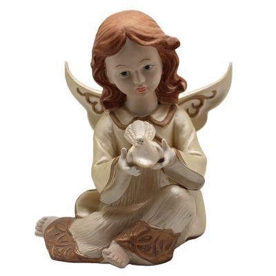 China High Quality Ceramic Porcelain Angel Tabletop Decorative Europe New Arrival Ornament Figurine With Dove for sale