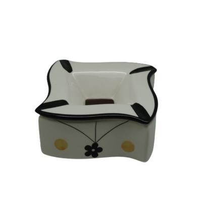 China Custom Handmade Rectangle Logo Porcelain Hotel Office Ashtray Ceramic Smoking Ashtray for sale