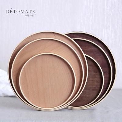 China Round Wooden Stocked Tray Japanese Retro Tray Household Wooden Serving Tray For Food for sale