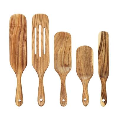 China Hot Selling Stocked Amazon Custom Acacia Wood Kitchen Utensils Set Cooking Tools Spoon Spatula Teak Wood Utensils Set for sale