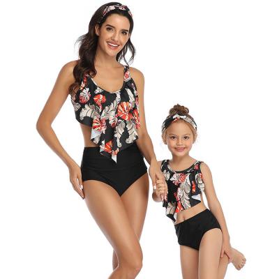 China Parent-child, mother and daughter waist print breathable bikini top set swimwear beach swimsuit for sale