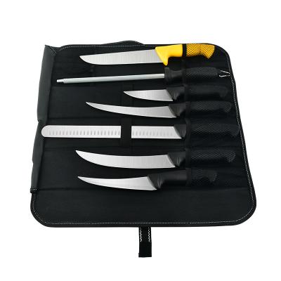 China Viable Professional Scimeter 8pcs Stabber Chest Butcher Boning Knife Sharpener Cutter Knife Set Kit With PP Handle With Knife Bag for sale