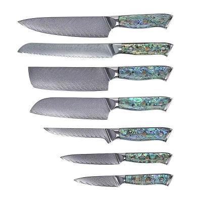 China Kitchen Cutting Foods 67 Layers Steel Chef Knife, Super Edge Retaining, Damascus Japan Core VG-10, With Abalone Shell Handle For Cutting for sale