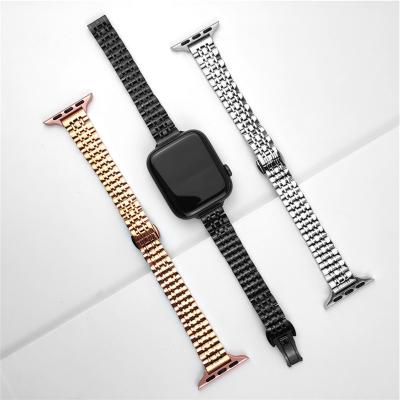 China Slim Silm Metal Stainless Steel Wrist Strap For Apple Watch Band iwatch Se 6 With Seven Metal Stainless Steel Bead Strap 40mm 44mm for sale