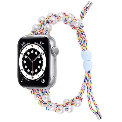 China Elastic Nylon Strap For Apple Watch Band Woman Armor Pearl Strap Belt Watch Band iwatch Series 44mm 40mm 42mm 38mm 6 5 4 3 Accessories for sale