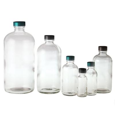 China Beverage Clear Boston Round Glass Bottle 1/2OZ 1OZ 2OZ 4OZ 8OZ 16OZ 32OZ for sale