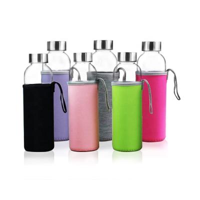 China Sustainable Eco Friendly Reusable Custom Fruit Drink Clear Glass Water Bottle With Sleeve for sale