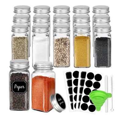 China Microwavable 4 Ounce Kitchen Square Containers Glass Spice Jars Bottles With Airtight Silver Metal Lids for sale