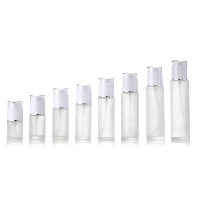 China Personal Care 100ml Cosmetic Packaging Lotion Spray White Glass Frosted Bottle for sale