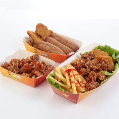 China Recyclable disposable film 800ml1000ml fried chicken leg fried chicken leg paper boat oil-proof open box flower packaging for sale