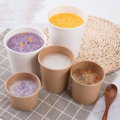 China Disposable Food Grade Kraft Paper Oatmeal Barrel Soup Cup 80oz Thickened Round With Lid Dessert Bird's Nest For Take Out for sale