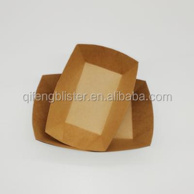 China Cheap Disposable Fast Food Tray Kraft Paper Fries Fried Chicken Nugget Tray Disposable Waterproof Oil Proof for sale