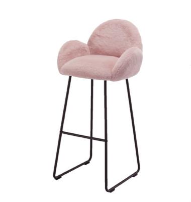 China Dining chair pink fur fabric bar stool with metal legs, dining for dining room and restaurant, hotel for sale