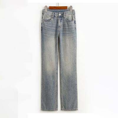 China Nostalgic Popular QUICK DRY Washed Vintage Straight Jeans Low Leg Wide Leg Jeans Womens Full Length Jeans for sale