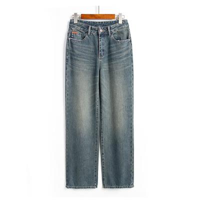 China Hot Sale QUICK DRY Vintage Low Waist Full Length Straight Jeans Cropped Stud Womens Pants for sale