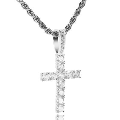 China Hiphop New Arrival 925 Necklace Iced Out Round Cut Diamond Cross Pendant Hip Hop Chain Necklace for sale