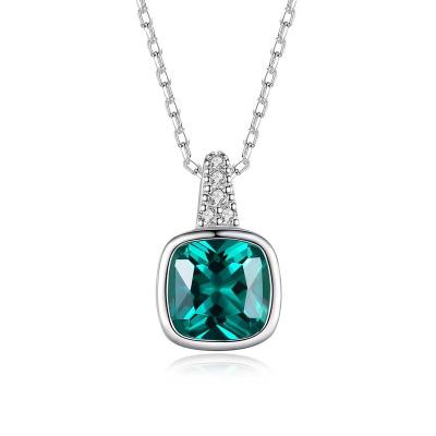 China Vintage Wholesale Sterling Silver Mama Cubic Zirconia Square Emerald Cushion Cut Necklace For Women for sale