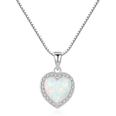 China Unique Heart Jewelry 925 Sterling Silver Mom Jewelry Opal Vintage Ladies Pendant Necklace For Women for sale