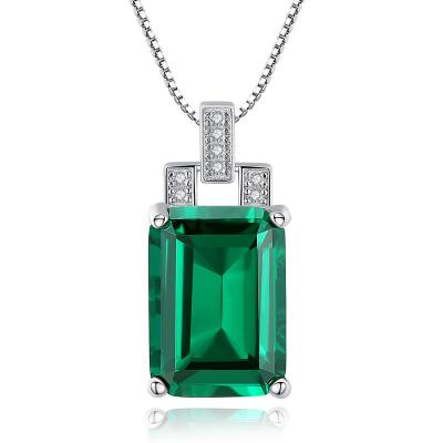 China CLASSIC Jewelry Delicacy 925 Silver White Gold Plated Emerald Rectangle Zircon Crystal Pendant Necklace For Women for sale