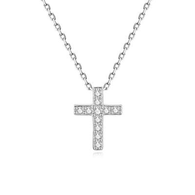 China Trendy Trendy Jewelry S925 Silver 14K White Gold Plated Zircon Pendant Cross Necklace For Women for sale