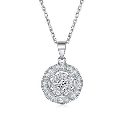 China Beautiful CLASSIC Fashion Jewelry 925 Silver Plated White Gold Zircon Flower Round Necklace For Women for sale