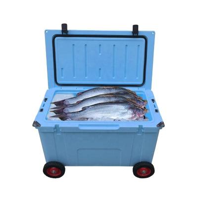 China QIBU Waterproof Plastic Cooler Box for Vaccine Beer Food Fishing BBQ Thermos Ice Chest Cooler with Wheels and Handle for sale