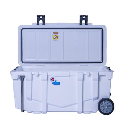 China QIBU 20QT Ice Chest PU Picnic Portable Waterproof Foam Storage Boxes Push Cart Delivery Boxes Camping Insulated Cooler Box for sale