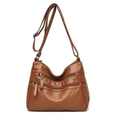 China Wholesale Fashion Customized Washed Large Capacity Leather Soft Single Shoulder Multi-layer Single Cross - Body Bag For Women for sale