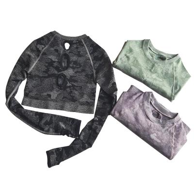 China Breathable Seamless Yoga Top Fitness Culture Gym Sportswear Women Camouflage Workout Clothing Workout Wear Gym Wear Long Sleeves Yoga Tops for sale