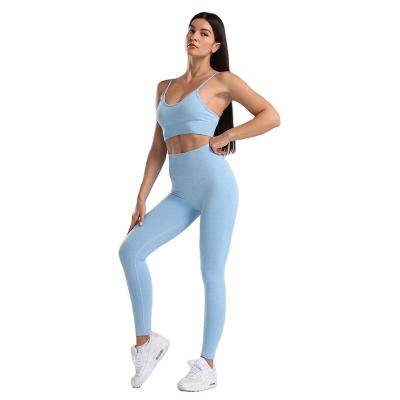 China High Waist GYM Women Workout Fitness Leggings Yoga Suit Running Active Quick Dry Elastic Bra Set Two Piece Seamless Breathable Sport for sale