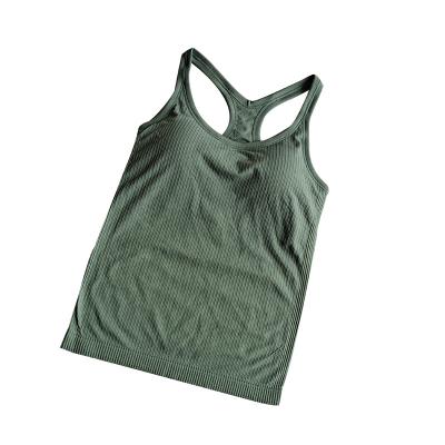 China Breathable Gym Yoga Tank Top With Chest Pads Gather Anti-Sag Sports Bra Running Fitness Women Invest Seamless Quick Dry Sleeveless Top for sale