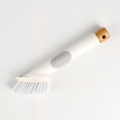 China Sustainable Bamboo Kitchen Pot Scrubber Wash Brush With PET Hair for sale