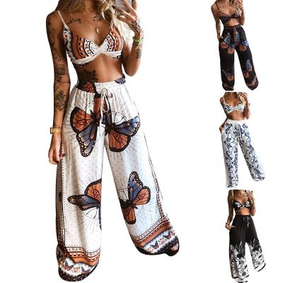 China Women's Anti-Static Super Quality Clothing Sexy Print Two-piece Leg Strapless Loose Wide Leg Pants for sale