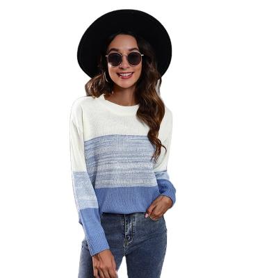 China Anti-Wrinkle Gradient Color Matching Drop-Shoulder Long Sleeve Sweater Knitted Women's Sweater Autumn And Winter Warm Women's Loose Sweaters for sale