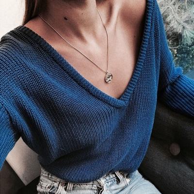 China 2022 Anti-Wrinkle Ladies Solid Color V-Neck Casual Long Sleeve Knitted Sweater Plus Size Sexy Women Sweaters for sale